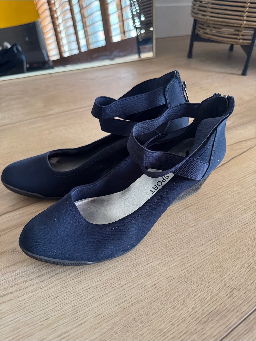 Anne Klein Navy Elastic Crisscross Flats